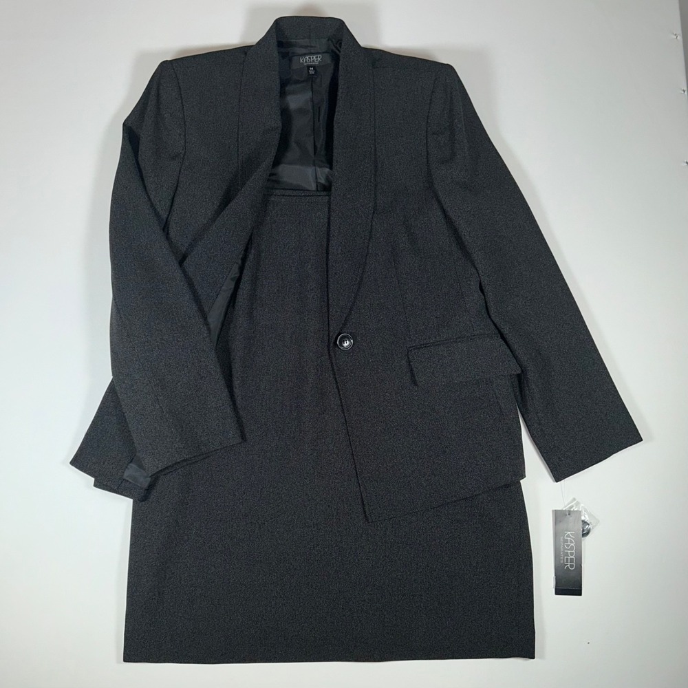 Kasper Women 14 Charcoal Gray 2 Piece Skirt Suit Career Office NWT